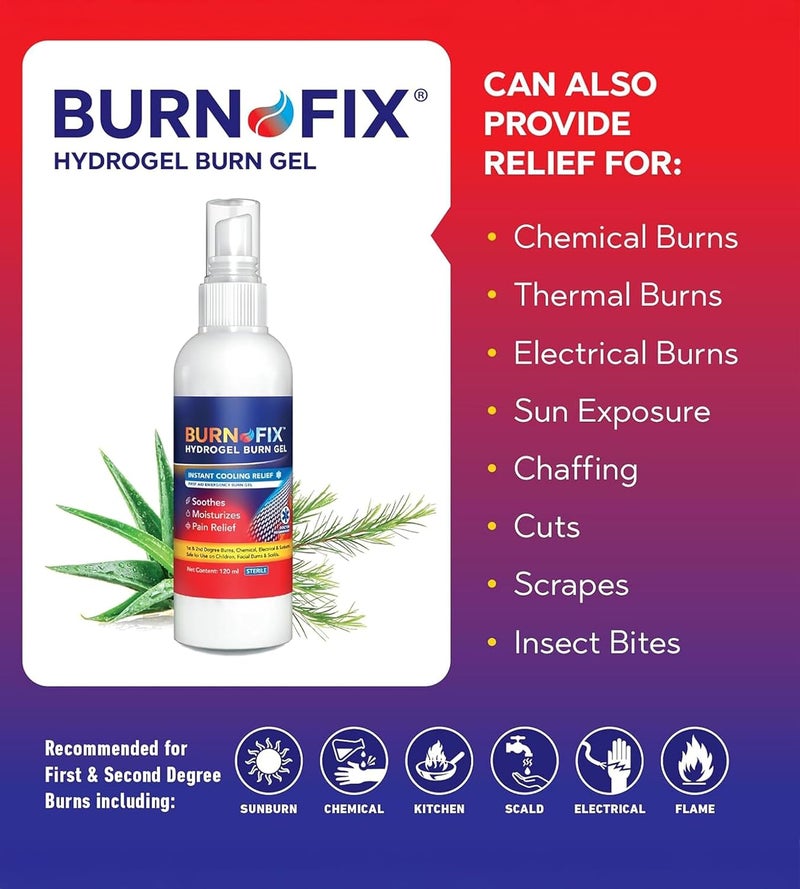 BURNFIX ® Hydrogel Burn Spray – 2 Pack (120ml Each) | Fast Cooling Relief for 1st & 2nd Degree Burns, Sunburns & Scalds | Doctor Recommended, Soothes & Hydrates Skin | Safe for Kids & Adults (2) - Image 2
